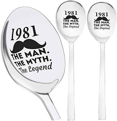Men Man Legend Myth מאז 1981 40 41 יום הולדת 40 שנה 8 כף קפה ICNH | סט של 3 כפית קינוח